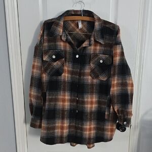 Zenana Outfitters Plaid Shirt in Black and Brown